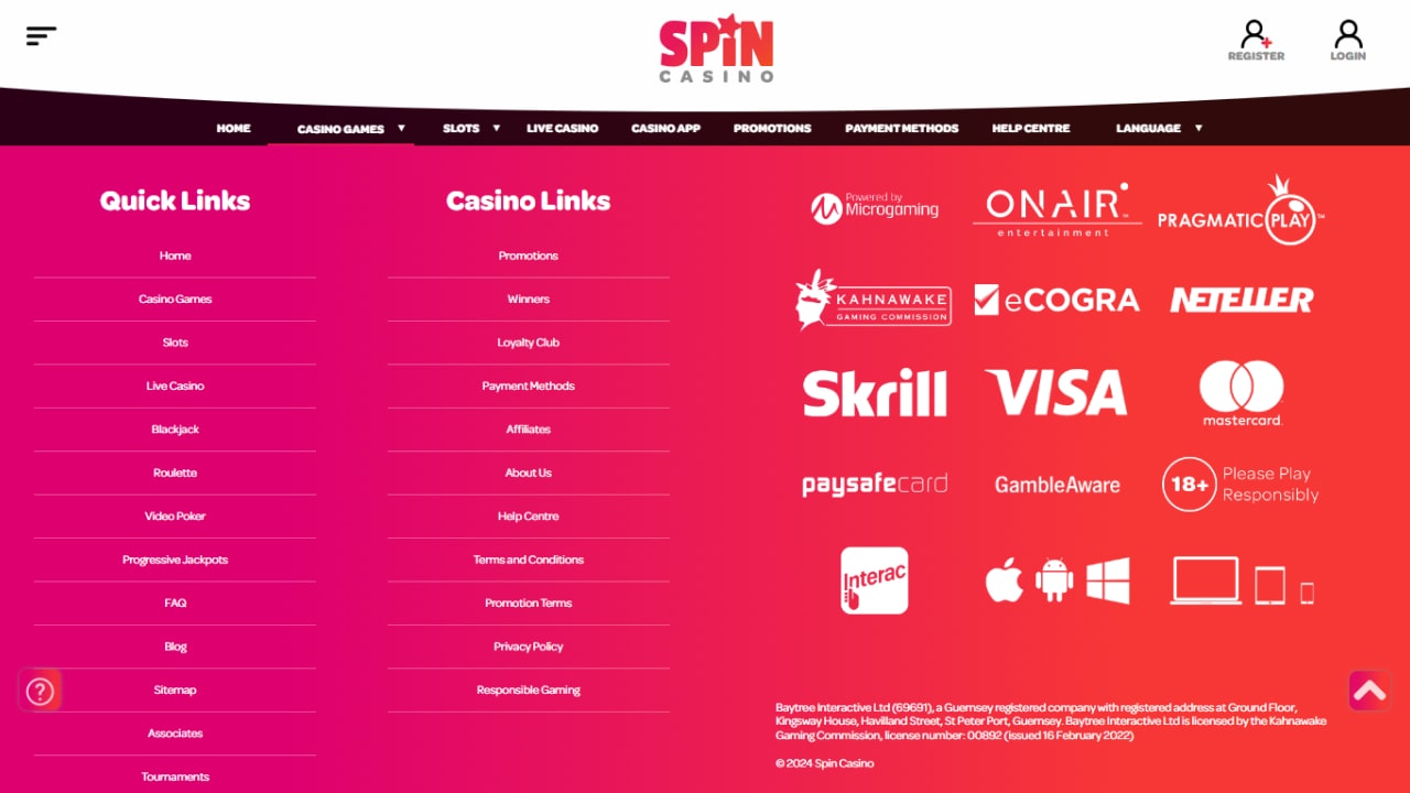 Spin casino payment methods